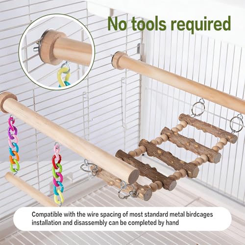 Bird Perches Ladder with Swing,Natural Wood Parrot Climbing Bridge Toys - color: A
