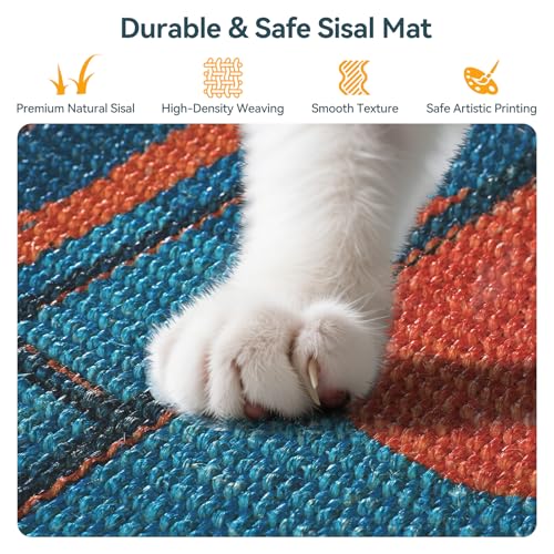 3-in-1 Sisal Cat Scratcher Mat 23.6x15.7'' – Floor & Wall Use with Sticker Tape, Protects Furniture, Couch & Carpet, Anti-Slip, Pet-Safe, Durable Scratch Rug Mat or Indoor/Outdoor Cats, Blue Silence - color: BlueSilence