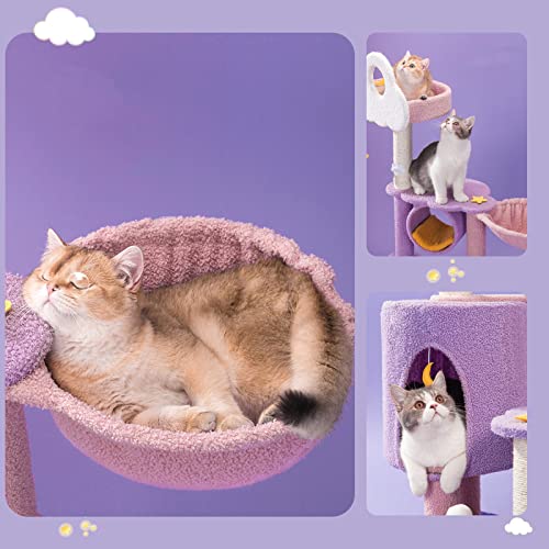 59 Inch Cloud Cat Tree for Indoor Large Cats, Cute Purple Pink Cat Tower - size: 59 Inch Cat Tree