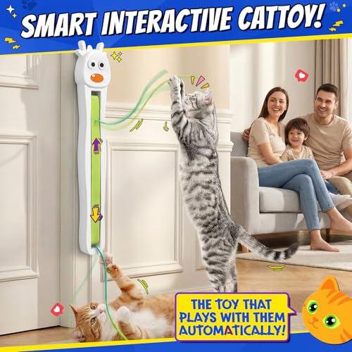 Interactive Cat Toys for Indoor Cats - Automatic Cat Toys with Motorized String Action, Sticking Door Electric Enrichment Stimulation Kitty Toy for Bored Indoor