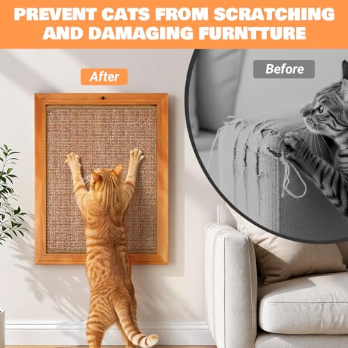 Wall Mounted Cat Scratching Post, Wooden Sisal Scratcher for Indoor Cats - size: Extra Large