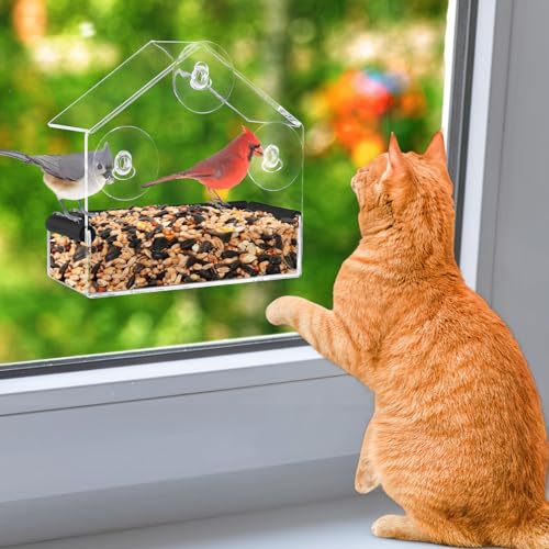 MEWTOGO Outdoor Window Bird Feeder for Cats Viewing, Small - size: Small