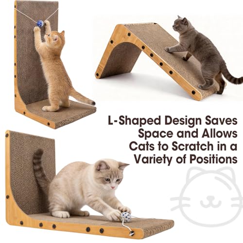 2 Pack Cat Scratcher, 23.6 Inch L Shape Vertical Cat Scratching Board with Ball Toy for Indoor Cats, Large Cat Scratching Post for Wall and Couch - color: 2 Pack