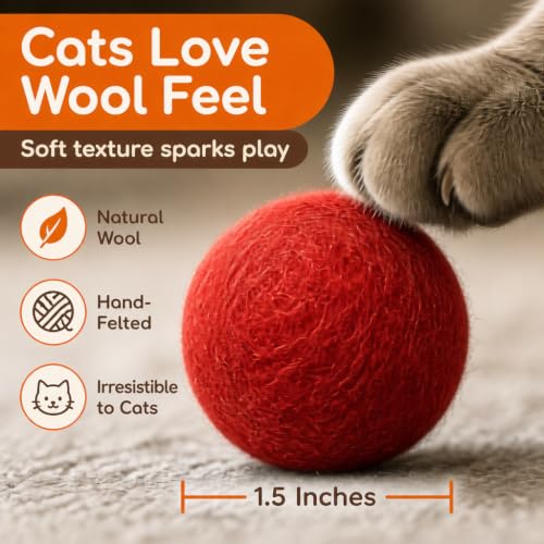 Wool Cat Toys, Felt Toy Balls, Red, 6PCS - color: Red