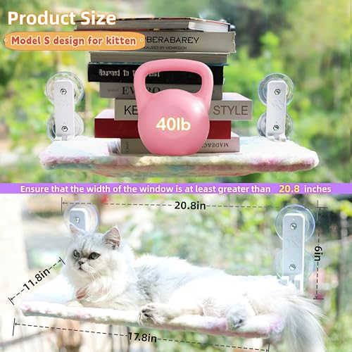 Foldable Cat Window Perch, Cordless Cat Hammock with Strong Suction Cups for Cats Inside, Gradient Color Shiny Fabric, Cute Pet Seat Bed for Kittens with Movable Toy Hooks (Small) - size: S (20.8'Lx11.2'Wx7.8'H)
