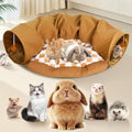 Spardar 2-in-1 Bunny Tunnel Bed, with Removable Mat Hideout, Khaki - color: Khaki
