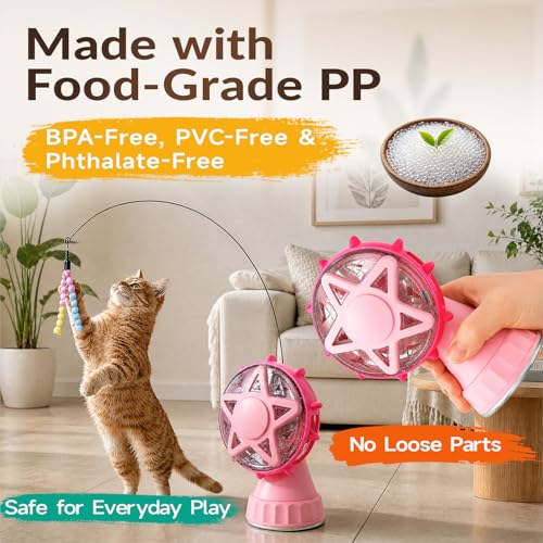 2in-1 Cat Slow Feeder and Interactive Cat Puzzle Toy,Ferris Wheel Treat Dispenser with Strong Suction Cup Base and Adjustable Food Leakage Holes,Food-Grade BPA-Free PP Cat Toys (Pink) - color: Pink