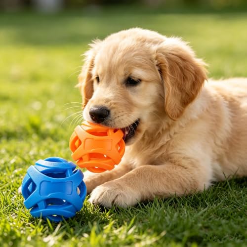 1 Pack Hollow Rubber Dog Ball Toy, Bite Resistant Elastic Chew Molar Toy, Interactive Outdoor Throwing Play Ball for Puppy Self Entertainment (Random Color)