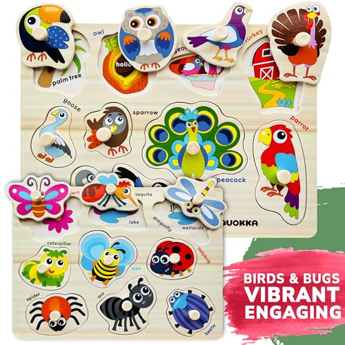 Wooden Puzzles for Toddlers 1-3 - 6X Set Toddler Puzzles Ages 2-4 with Rack - color: Set of 6