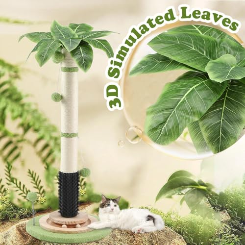 39.4'' Tall Cat Scratching Post,3.5 Inch Wide Sisal Cat Scratcher Tree with Leaves,Interactive Cat Toys for Indoor - color: green-39.4inch