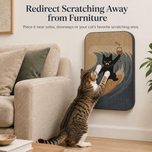 Cat Wall Scratcher, Art Cat Scratching Board for Indoor Cats - color: SurfingCat 1
