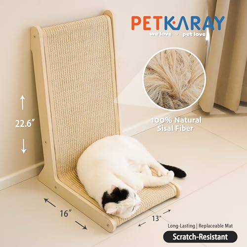 PETKARAY 105° Sisal Cat Scratcher, Sisal Scratch Pad for Indoor Cats, L Shape Kitten Scratching Board, Sturdy Floor Mounted Scratcher - color: 105°, size: Medium
