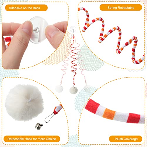Woanger 4 Pcs Cat Spring Toys Hanging Door Interactive Cat Toys with Bell Long Tail Stretchable Soft Plush Teaser Ball for Kitten Chase Play and Kill Time, Gradient