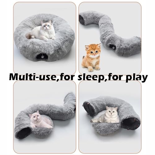 Cat Bed Tunnel Tube Toy Grey Plush - color: Grey Plush O