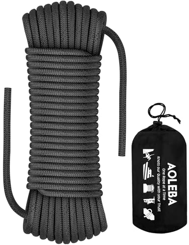 AOLEBA 8.5mm Static Climbing Rope, Outdoor Rock Climbing Ropes, Heavy Duty Rappelling Rope for Fire Rescue, Escape, 10M(32Ft) 20M(64Ft) 30M(96Ft) Ice Climbing Equipment & Parachute Accessories - color: Black, size: 16FT