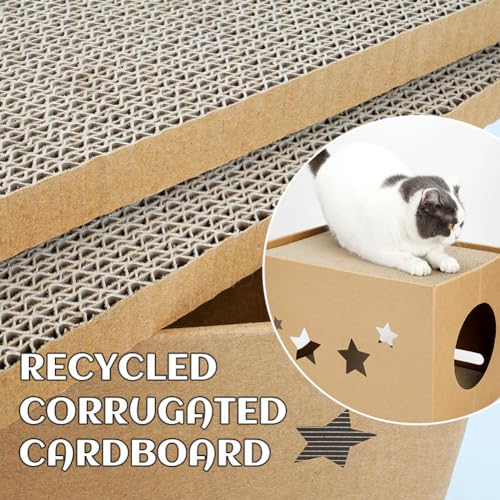 Cat Cardboard House with 2 PCS Scratching Pads，Large Cat Scratcher Bed Cat Scratchers Lounge for Indoor Cats with Corrugated Board Detachable Cat Scratcher Box for Cats(Star) - size: Wood-Star