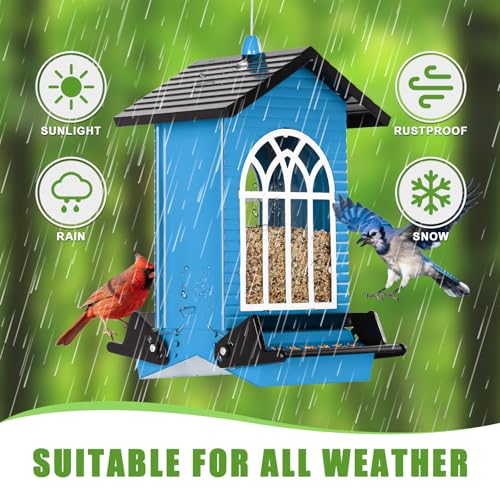Gbekery Squirrel Proof Bird Feeders, 5LB Capacity, Weight-Activated, Blue - color: Blue