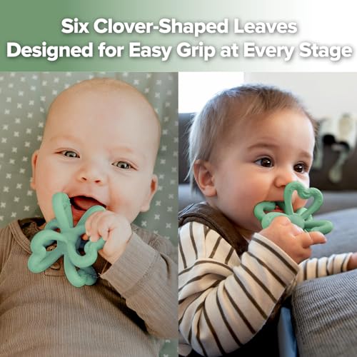 haakaa Silicone Clover Teether, Teethers for Babies 3 Months+, Pea Green - color: Pea Green