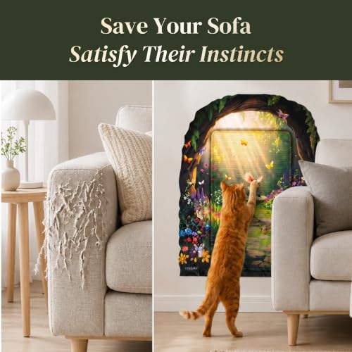Wall Art Cat Scratcher - Decorative Wall Mounted Cat Scratcher with Removable Decal - Wall Scratch Pad for Cats with Sisal Cat Scratcher - Large Protective Wall Scratchers for Indoor Cats - color: 1 - Secret Garden