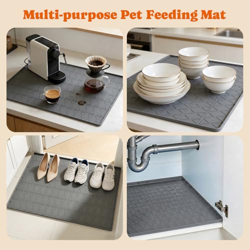 Pawtners 34" x 22" Waterproof Silicone Cat & Dog Food Mat with Raised Edge - color: Gray