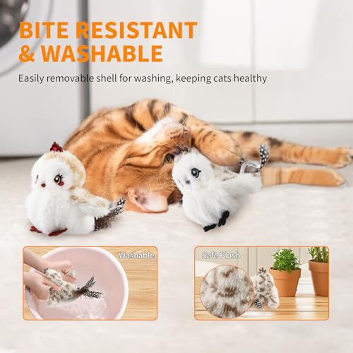 Gigwi Flappy Bird Cat Toy For Indoor Cats, Rechargeable Lifelike Sandpiper Interactive Flapping Bird Cat Toy Tweet, Flapping Wings & Lively Chirping, Catnip Toys For Kitten, Touch Activated (Couple) - color: Sandpiper couple
