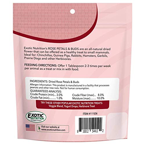 Rose Petals & Buds (0.85 oz.) - Healthy Natural Dried Flower Herbivore Treat - Chinchillas, Guinea Pigs, Rabbits, Prairie Dogs, Degus, Hamsters, Rats, Squirrels, Sugar Gliders & Other Small Pets