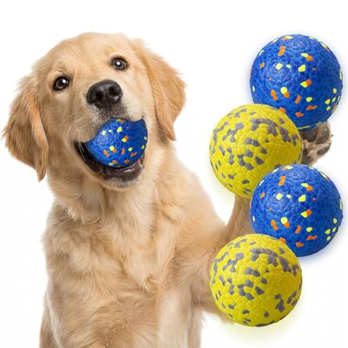 E-TPU Dog Balls, Tough High-Bounce Floating Fetch Toys, 2 Sizes - color: Blue & Yellow (4-Pack), size: Medium (3" diameter)