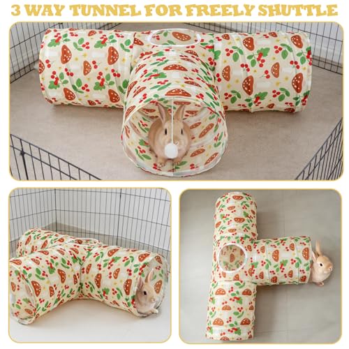 BWOGUE Bunny Tunnels & Tubes, 3-Way Collapsible Rabbit Hideout for Bunnies - color: Cherry