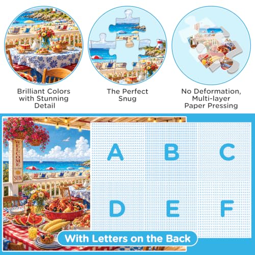 500 Piece Puzzles for Adults, Coastal Pergola Seafood Dinner Jigsaw Puzzle - color: Seaside Restaurant