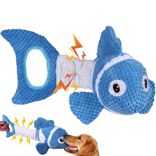 Squeaky Clownfish Dog Toy, Stretchable Plush Tug Toy, Blue - color: Blue