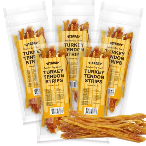 VITADAY Turkey Tendon for Dogs, USA-Sourced, Strips, 3 oz, Pack of 5 - size: 3 Ounce (Pack of 5)