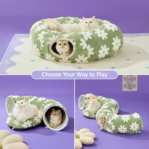 Lesure Donut Cute Jacquard Cat Tunnel Bed Kitten Toys for Puppy Bunny - color: Flower Garden Green, size: Standard (33.5"L x 33.5"W x 10"H)