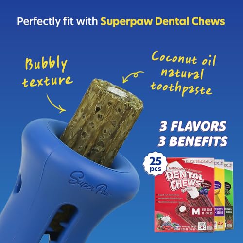 SuperPaw Dog Dental Chews (Blueberry, M) & Chew Holder (M) Bundle Kit - size: Medium Toy & Antioxidant Support Chew Bundle