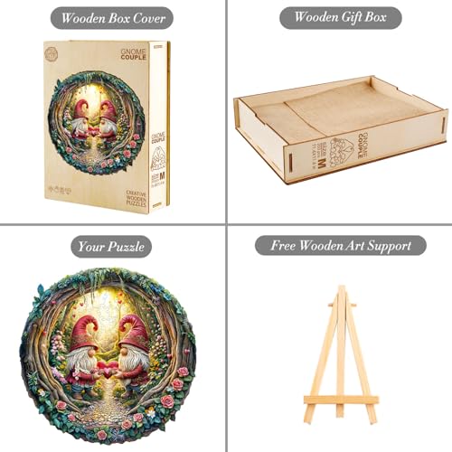 KAAYEE Wooden Puzzle for Adult, Gnome Couple Jigsaw Puzzle 11.4 * 11.3in - color: Gnome Couple, size: Medium