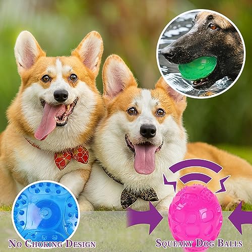 3'' Squeaky Dog Toy Balls for Lagre Medium Breed, Indestructible Dog Balls for Playing, Fetching & Retrieving, Durable Aggressive Chewers, 3 PCS Pink+Purple+Blue - color: Red+Purple+Blue