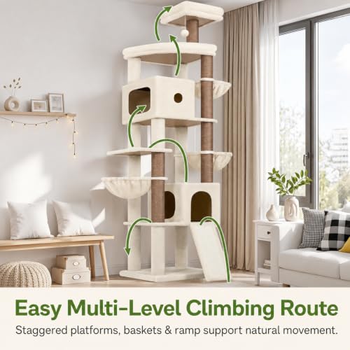 Globlazer Extra Tall Cat Tree for Large Cats, Heavy Duty Tower, F83C - color: Beige