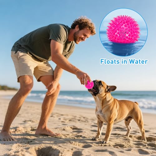 Novkin 6-Pack 3.5” LED Light-Up Squeaky Dog Toy Balls ，Durable Interactive Glow Fetch Toys for Aggressive Chewers，BPA Free Non-Toxic, Spiky Puppy Chew Balls - size: 3.5''