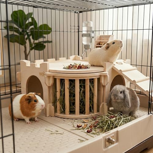 Natural Wood Chinchilla House with Ladder and Hay Feeder - size: Extra Large Assembly Style