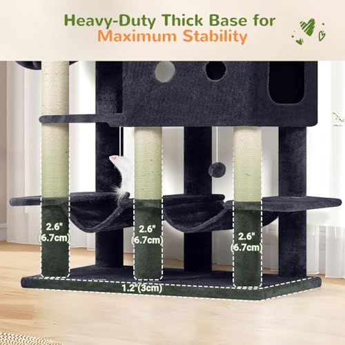 Globlazer 81in Multi-Level Larger Cat Tree Tower Condo Indoor Furniture Activity Center with Oversized Plush Cat Bed/Baskets/Full-Sisal Scratching Posts and Hammock/S81/Dark Gray - color: Dark Gray, size: 81 Inch