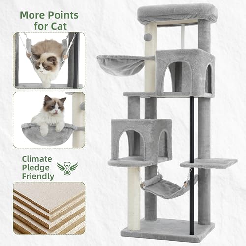 Gitelsnour Cat Tree Tower with Sturdy Steel Tube for Indoor Cats GCT014W - color: Light gray, size: 51.2 inches