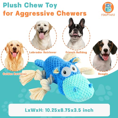 TOOPTATE Hippo Squeaky Dog Toys (Blue, Medium) (Pack of 2) - color: Blue, size: Medium (Pack of 2)