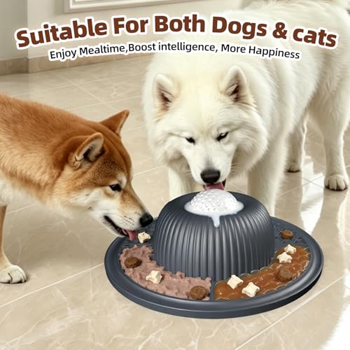 2-in-1 Dog Slow Feeder Bowl & Lick Mat with 2 Rotatable Balls, No-Slip Silicone Anxiety Relief Treat Mat for Dogs & Cats, Dishwasher Safe (Gray) - color: Gray