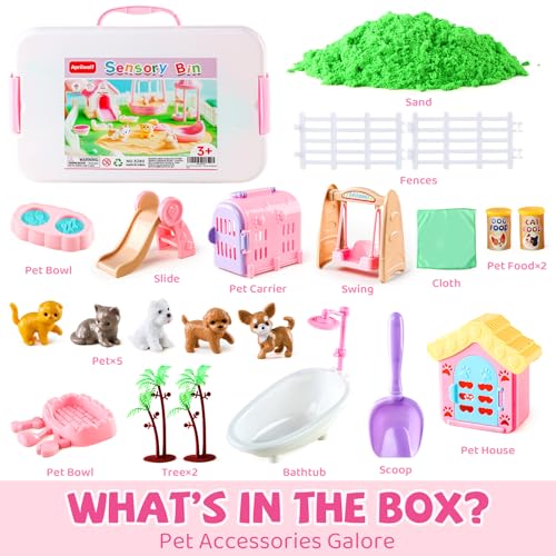 Aprilwolf 21 PCS Pet Sensory Bin, Dog & Cat Sandbox with Sand & Box