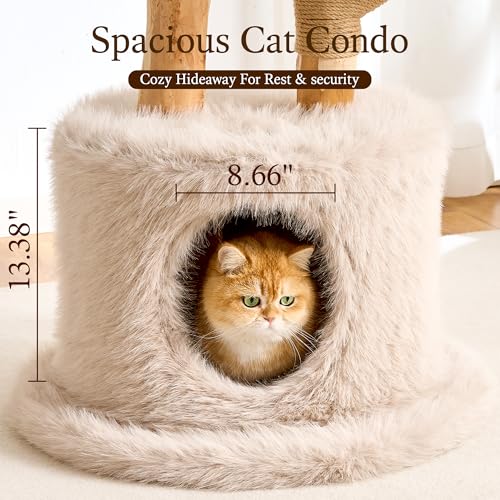 HITTITE Natural Wood Cat Tree Tower with Scratching Post, 53.5 Inches Tall Modern Cat Tower with Cozy Bed and Condo, Luxury Real Branch Cat Tree for Indoor Cats Large Adult, Khaki. - color: 53"-Khaki