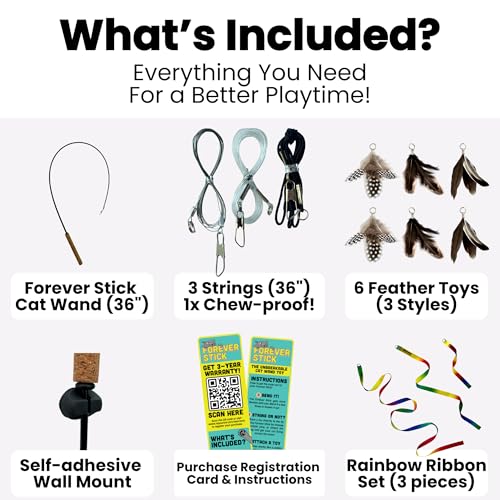 Forever Stick Durable Cat Wand Toy, 9 Attachments and 3 Strings - size: Forever Stick and Extra Toys and Strings