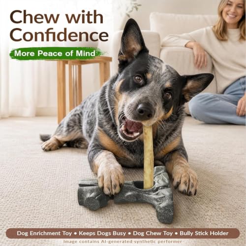 Bully Stick Holder & Frozen Snack Toy 2-in-1 for Large Aggressive Chewers, Durable Dog Chew Toy Reduces Anxiety & Prevents Choking, BPA-Free