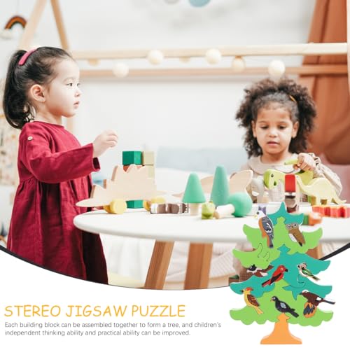 TOYANDONA 1 Set of Baby 3D Jigsaw Puzzle Wooden Tree Bird Shaped Montessori Toy Educational Preschool Learning Toys Children's Day