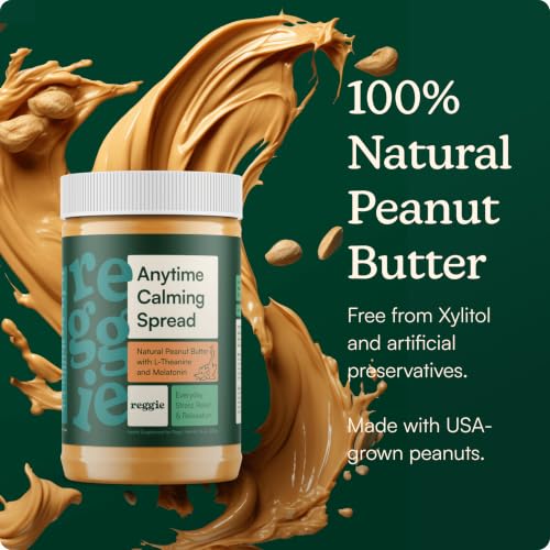 Reggie Calming Peanut Butter for Dogs, 100% Natural Dog Peanut Butter with Melatonin & L-Theanine, Lick Mat Spread for Short-Term Dog Anxiety Relief, Made in USA 16oz - size: 1PK - 16oz