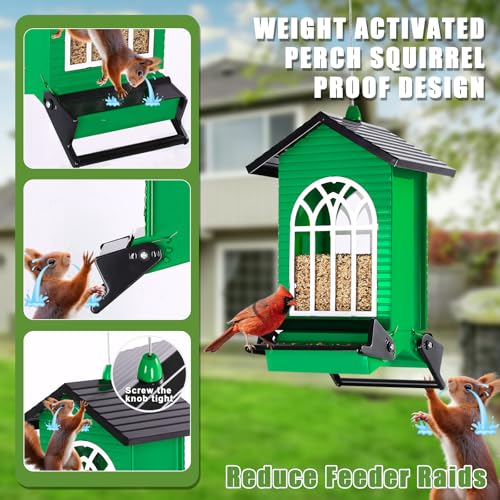 Gbekery Squirrel Proof Bird Feeders, 5LB Capacity, Weight-Activated, Green - color: Green