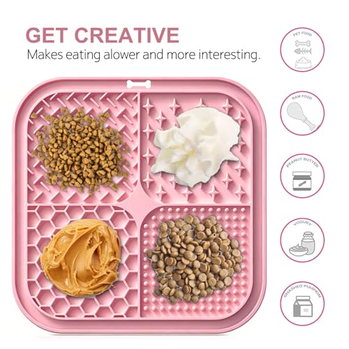 Licking Mat for Dogs & Cats with Suction Cups, 1 Pack Square Dog Slow Feeder Lick Pat for Anxiety Relief Boredom, Dog Toys to Keep Them Busy, Pets Bathing Training Grooming Mat 7.8 * 7.8 inches - color: 1Pack-Pink